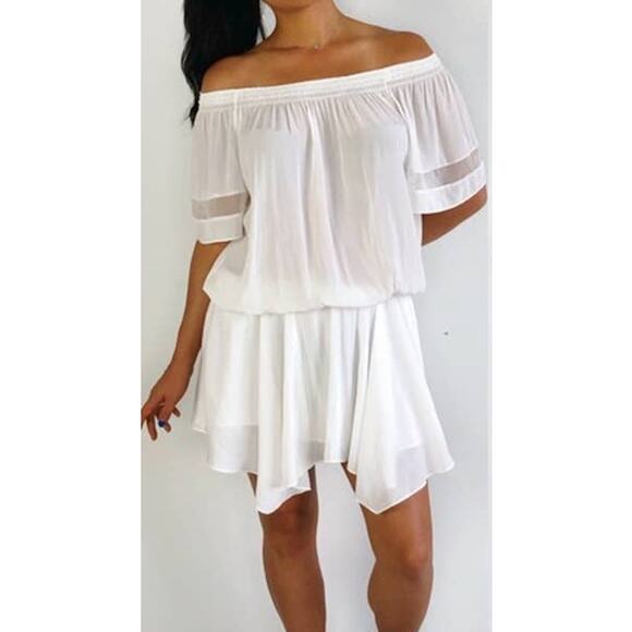 Ramy Brook Jessa Plisse Off The Shoulder Dress in White - Picture 5 of 9